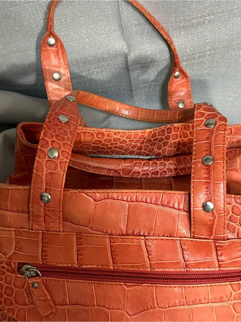 🌂Vintage Francescobiasia Croc-Embossed Hobo Bag in Burnt Orange - Picture 3 of 10